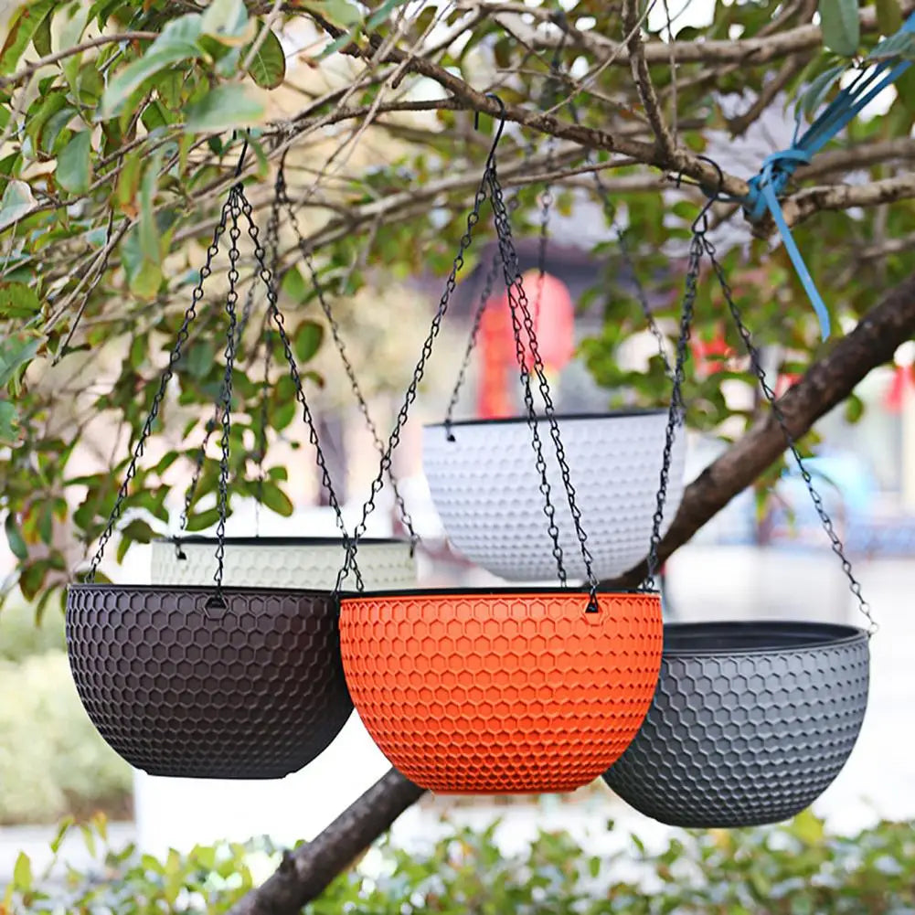 Beautiful Hanging Flower Pot 3 Sizes Waterproof Outdoor Resin Plant Hanger Hanging Flower Basket Self Water Absorption