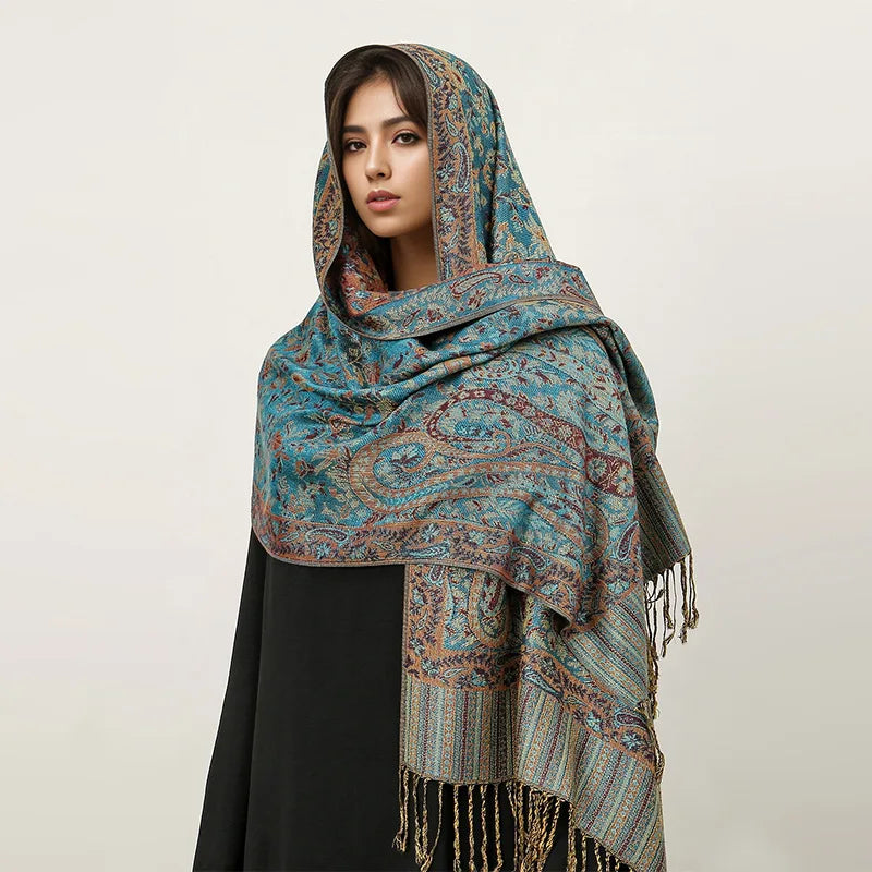 Paisley Pashmina Shawl Scarf Women Jacquard Cashew Printed Scarves Borders Female Tassel Travel Blanket Wraps Ethnic Shawls