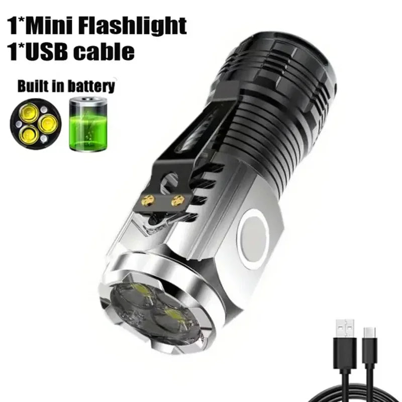Tactical USB Rechargeable Mini Flashlight Super Bright Outdoor 3 LED Torch Clip Magnet Work Light For  Hiking Camping Car Repair