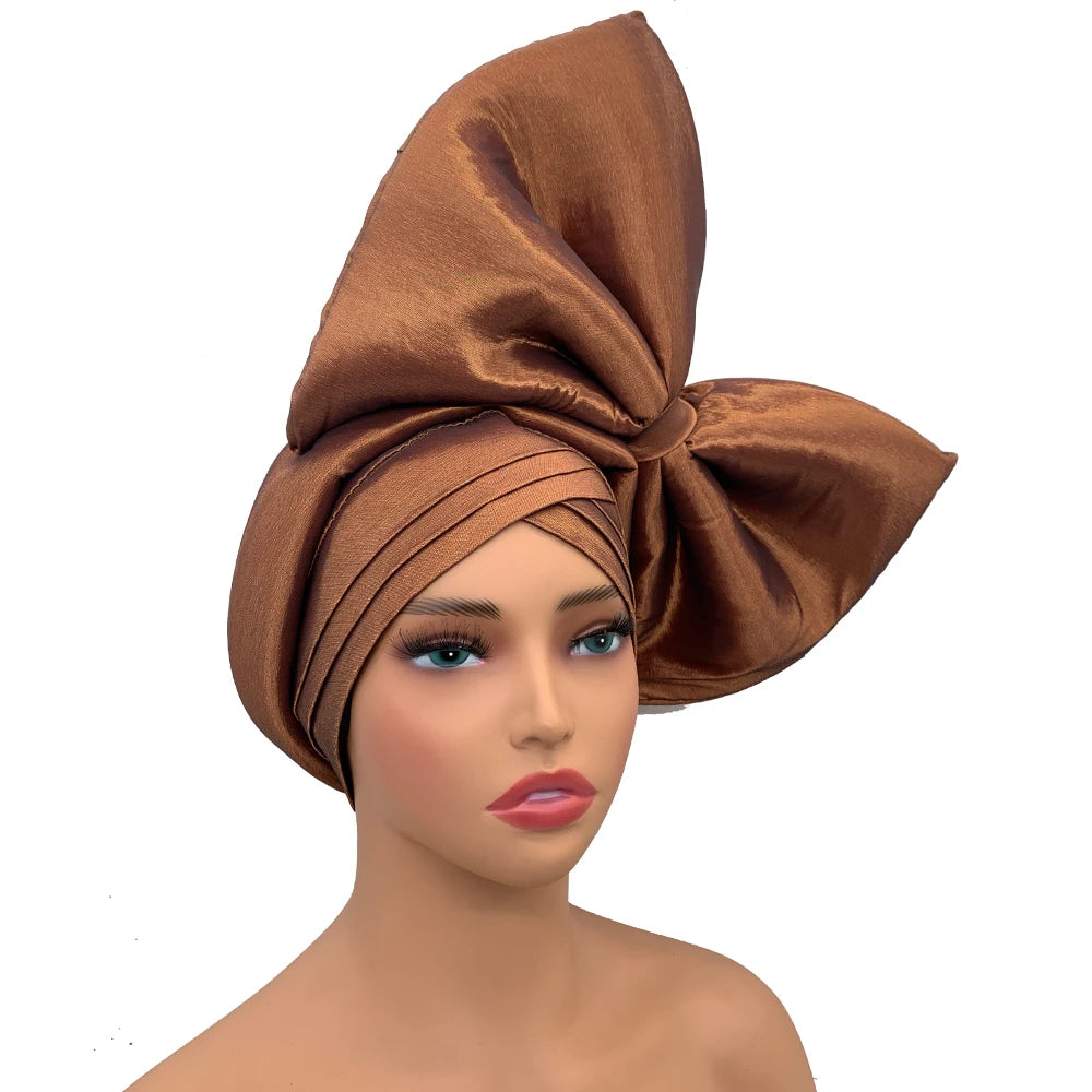 Big Bowknot Turban Cap for Women Exaggerated Headpiece African Auto Gele Headtie Nigeria Party Headwear Hat Lady Head Wraps