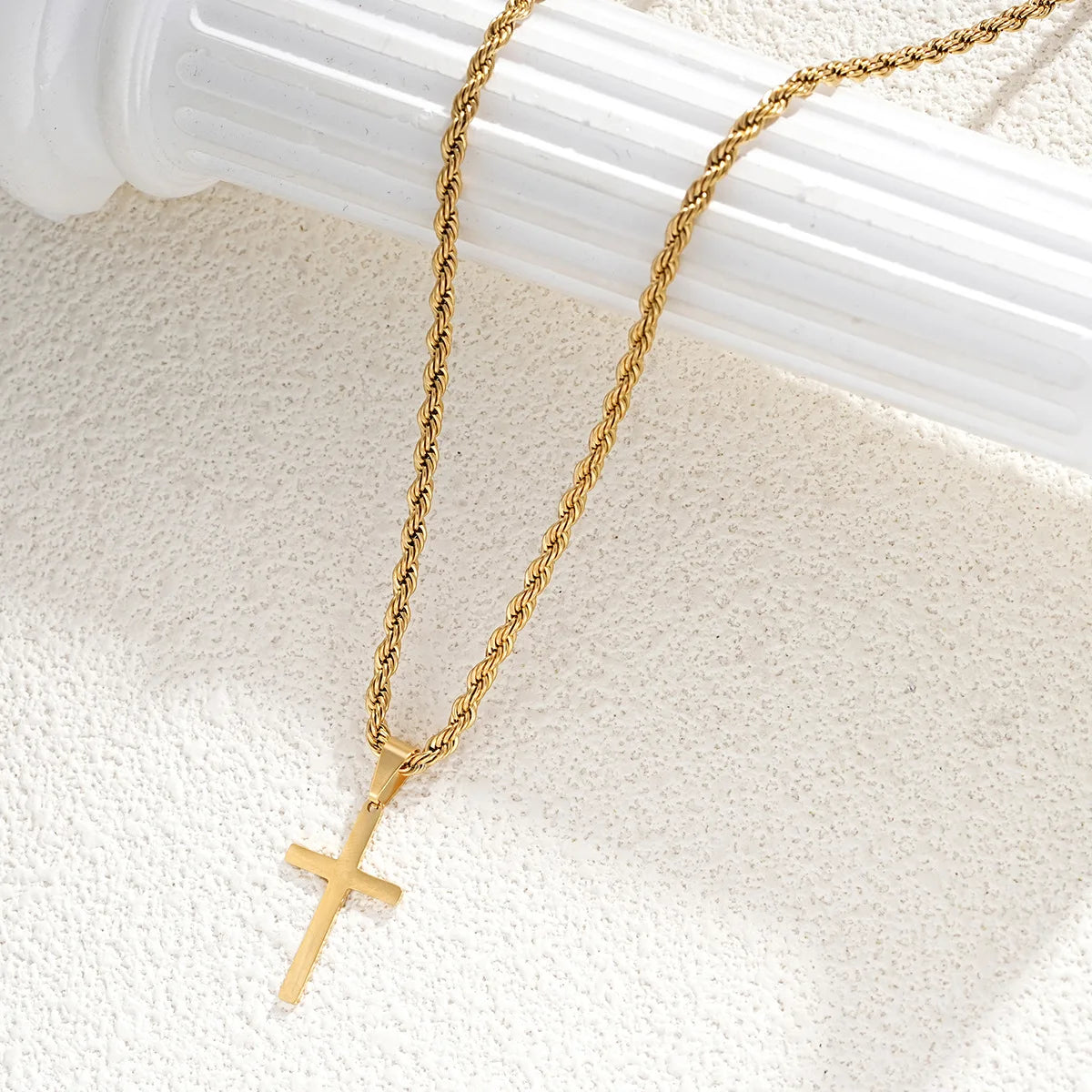 Simple Cross Necklaces for Men Boys,Waterproof Stainless Steel Pendant Necklace with 55cm Twisted Chain,Hip Hop Casual Gifts