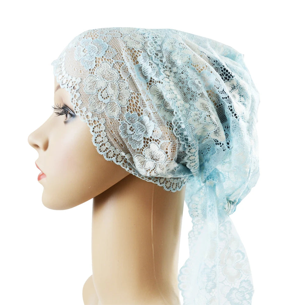 Muslim Women Head Scarf Lace Flower Underscarf Elastic Hijab Hair Cover Headwrap Chemo Cap Islam Headband Bonnet Turbante Mujer