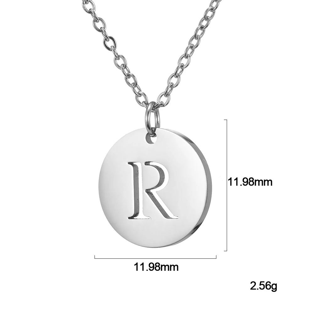 Kkjoy Fashion Stainless Steel Gold Color Minimalist Metal Round A-Z 26 Initials Necklace for Women Jewelry Gift Wholesale New in