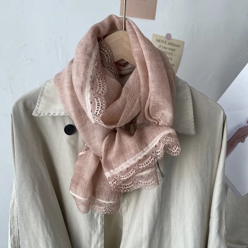 Flaxen Lace Cotton Linen Scarf Women's Winter Shawl Dual-purpose Spring Autumn Foreign Style Fashion Silk Solid Color Yarn