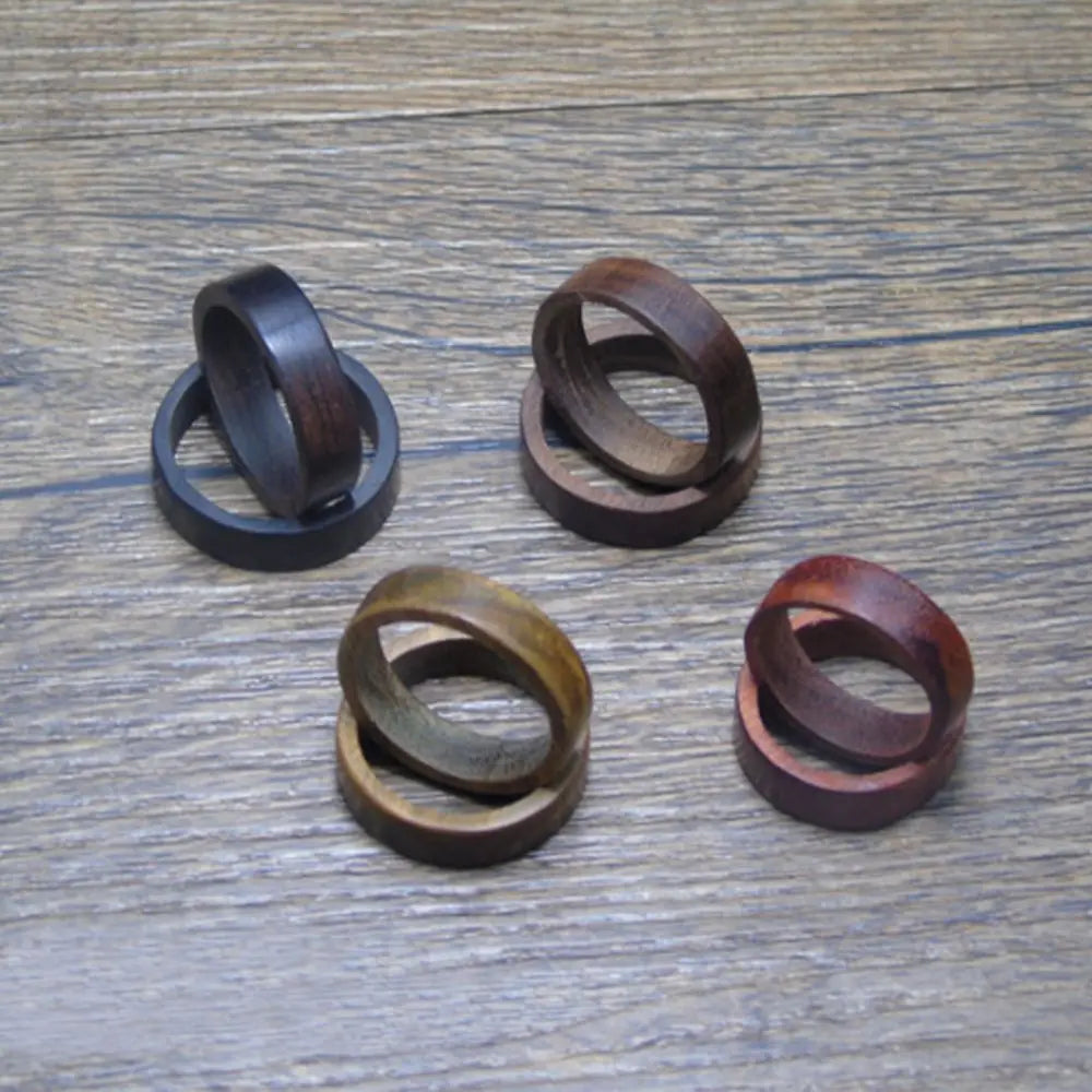Trend Sandalwood Ebony Natural Wood Rings Pagan Retro Pull Finger Mens Ebony Finger Ring Jewelry New Year Gift for Women Men