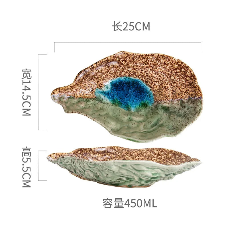 Japanese Restaurant Retro Creative Ceramic Kiln Change Tableware Sushi Sashimi Plate Cold Dish Small Dish Oyster Shell Tableware