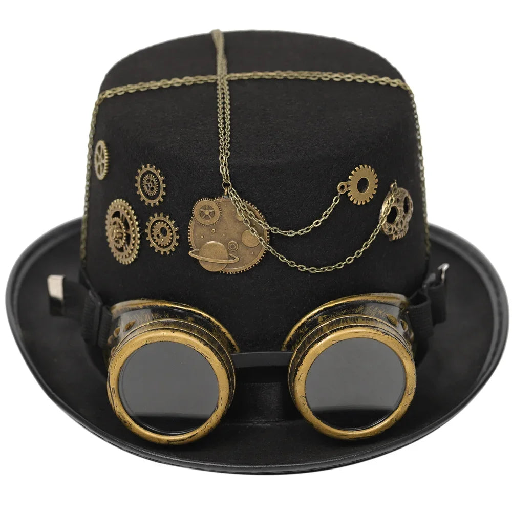 Gothic Headwear Steampunk Hat Victorian Top Magic Gears Goggles Chain Top Hats for Dress Up Halloween Cosplay Costume Fedora Cap