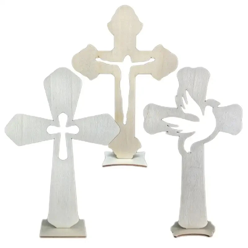 10pcs Small Baptism Decor Rustic Standing Cross for First Communion prayer Wooden Cross Christian Catholic Wood Crosses Crafts