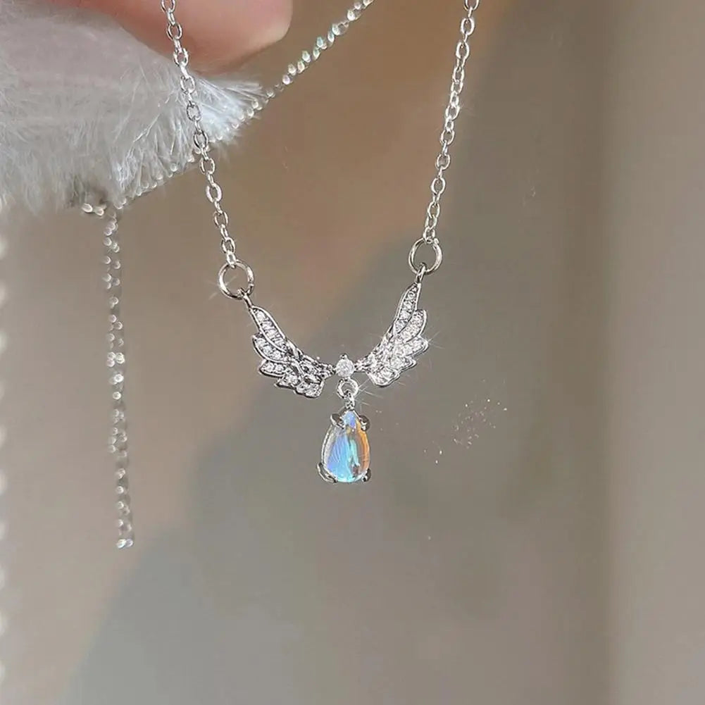Angel Wings Necklace Ladies Girl Simple Y2K Blue Zircon Love Elegant Necklace Women Jewelry Chain Choker Jewelry
