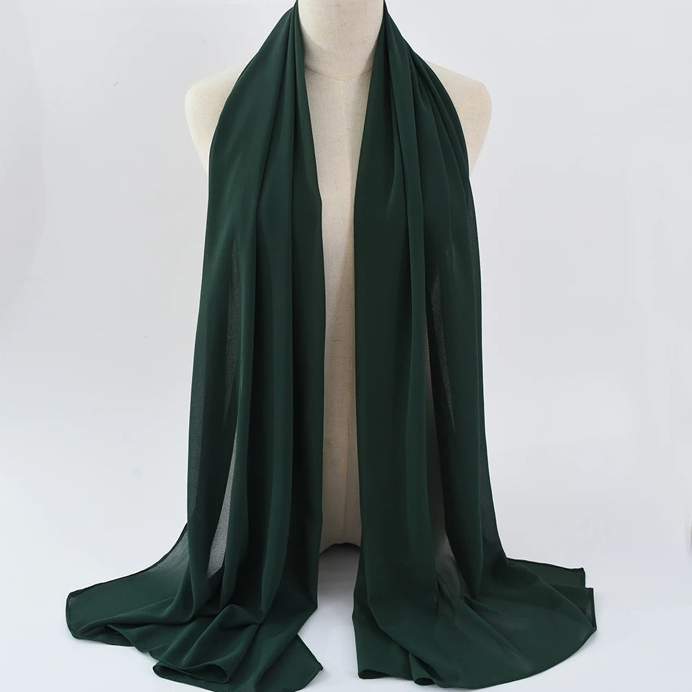 Fashion Pearl Chiffon Hijab Shawls Of Muslim Women Solid Color Head Wraps Scarf For Ladies