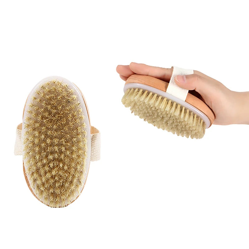 Natural Bristle Brush Soft Wet Dry Skin Body SPA Brush Bath Massager Shower Brushes Exfoliating Smoothing Skin Care Health Home