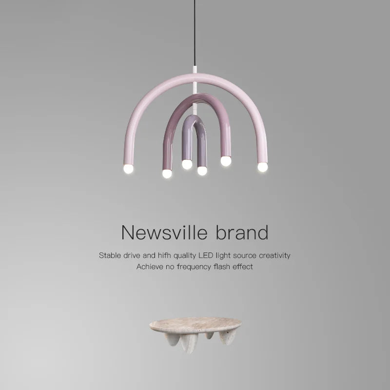 Italy Designer Rainbow Chandelier U -shaped LED Minimalist Creamy Style Children's Room Decor Bedside Living Room Pendant Light