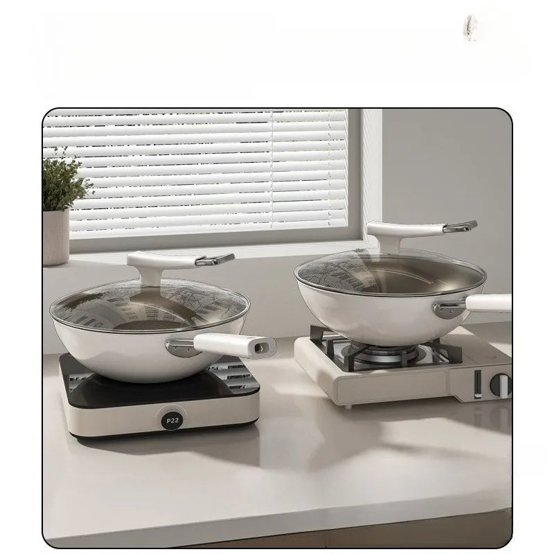 Titanium uncoated ceramic non stick frying pan, household flat bottomed frying pan, non stick gas electromagnetic stove special