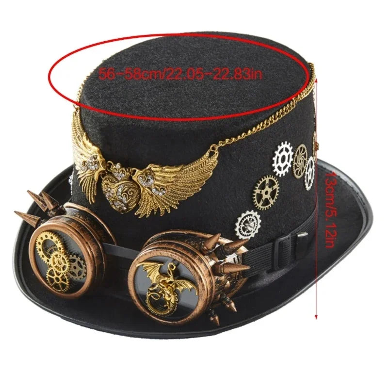 Gothic Headwear Steampunk Hat Victorian Top Magic Gears Goggles Chain Top Hats for Dress Up Halloween Cosplay Costume Fedora Cap