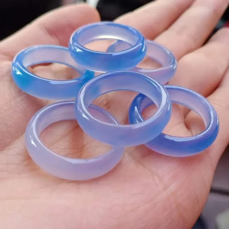 1pc Wholesale Inside Diameter 18mm Natural Chalcedony Hand-carved Jade Ring Fashion Jewelry Jade Rings in Various Colors Vintage