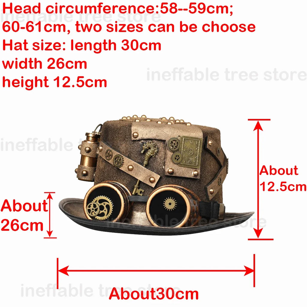 Gothic Headwear Steampunk Hat Victorian Top Magic Gears Goggles Chain Top Hats for Dress Up Halloween Cosplay Costume Fedora Cap