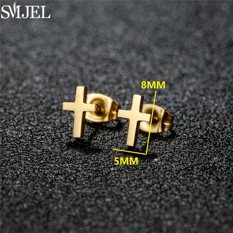 Simple Big Cross Earrings Brinco Stainless Steel Mini Stud Earring for Women Punk Crucifix Cartilage Tragus Ear Piercing Jewelry