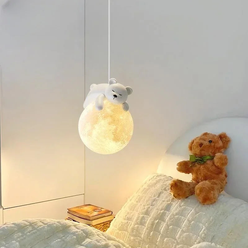 Modern Minimalist LED Chandelier Children's Rooms Bedrooms Bedside Aisles Balconies Pendant Lamp Creative Study Bear Decor Light