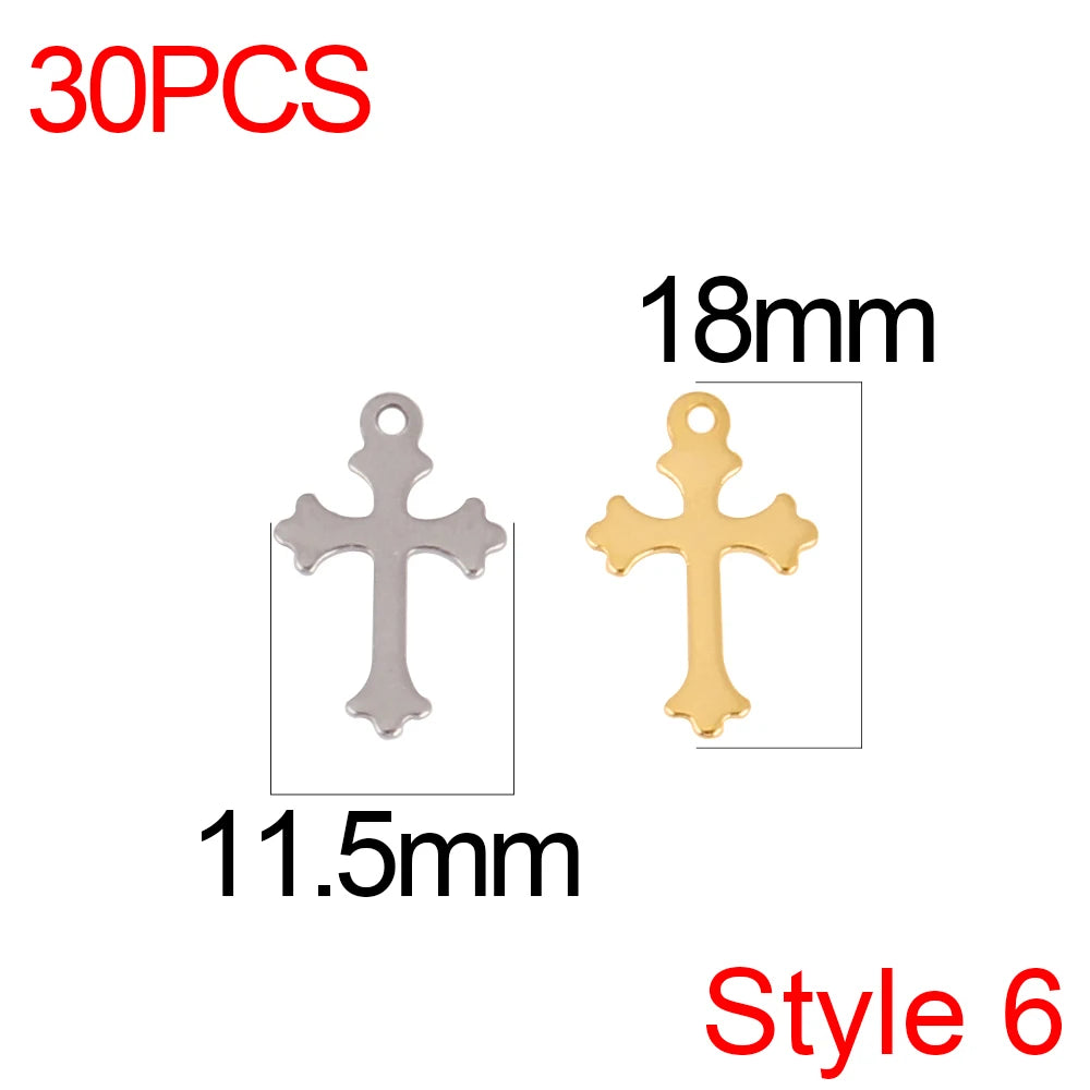 30pcs/Lot Stainless Steel Charm Cross Charms for Jewelry Making Supplies Crosses Pendants Connector DIY Accessories Bracelet