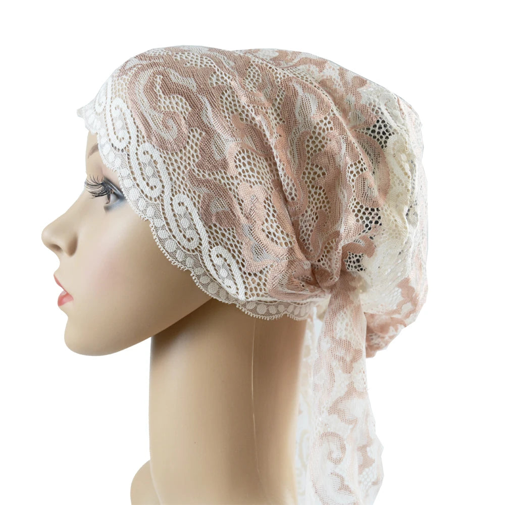 Muslim Women Head Scarf Lace Flower Underscarf Elastic Hijab Hair Cover Headwrap Chemo Cap Islam Headband Bonnet Turbante Mujer