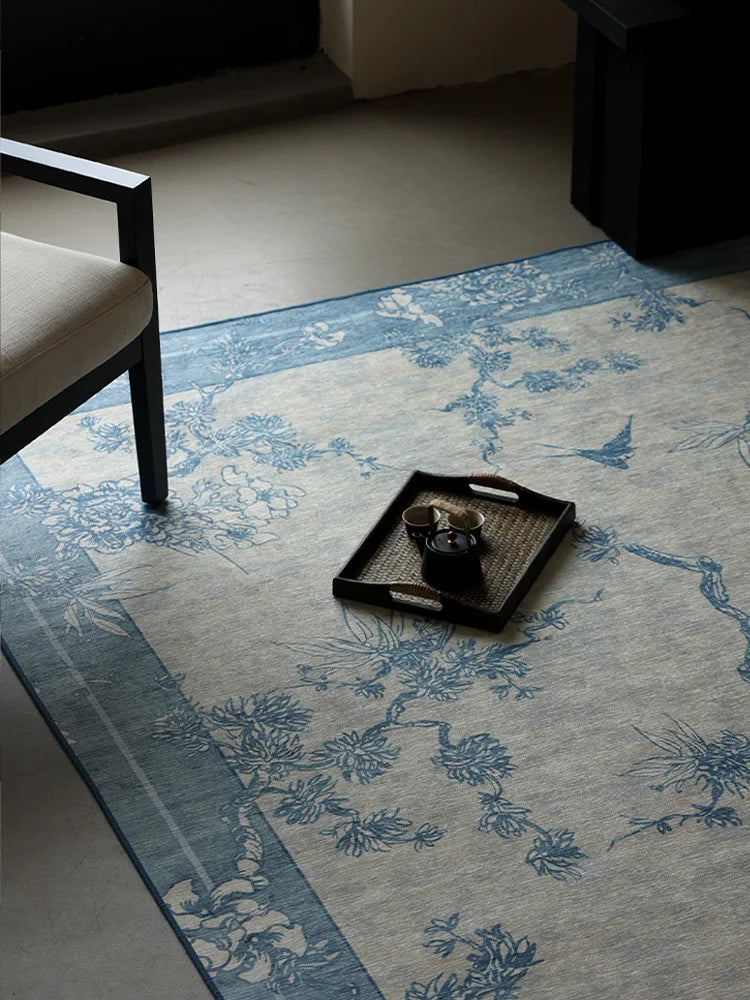 New Chinese Style Carpet Living Room Bedroom Sofa Carpets Retro Luxury Machine Washable Rugs Blue Bohemian Decorative Rug Tapete