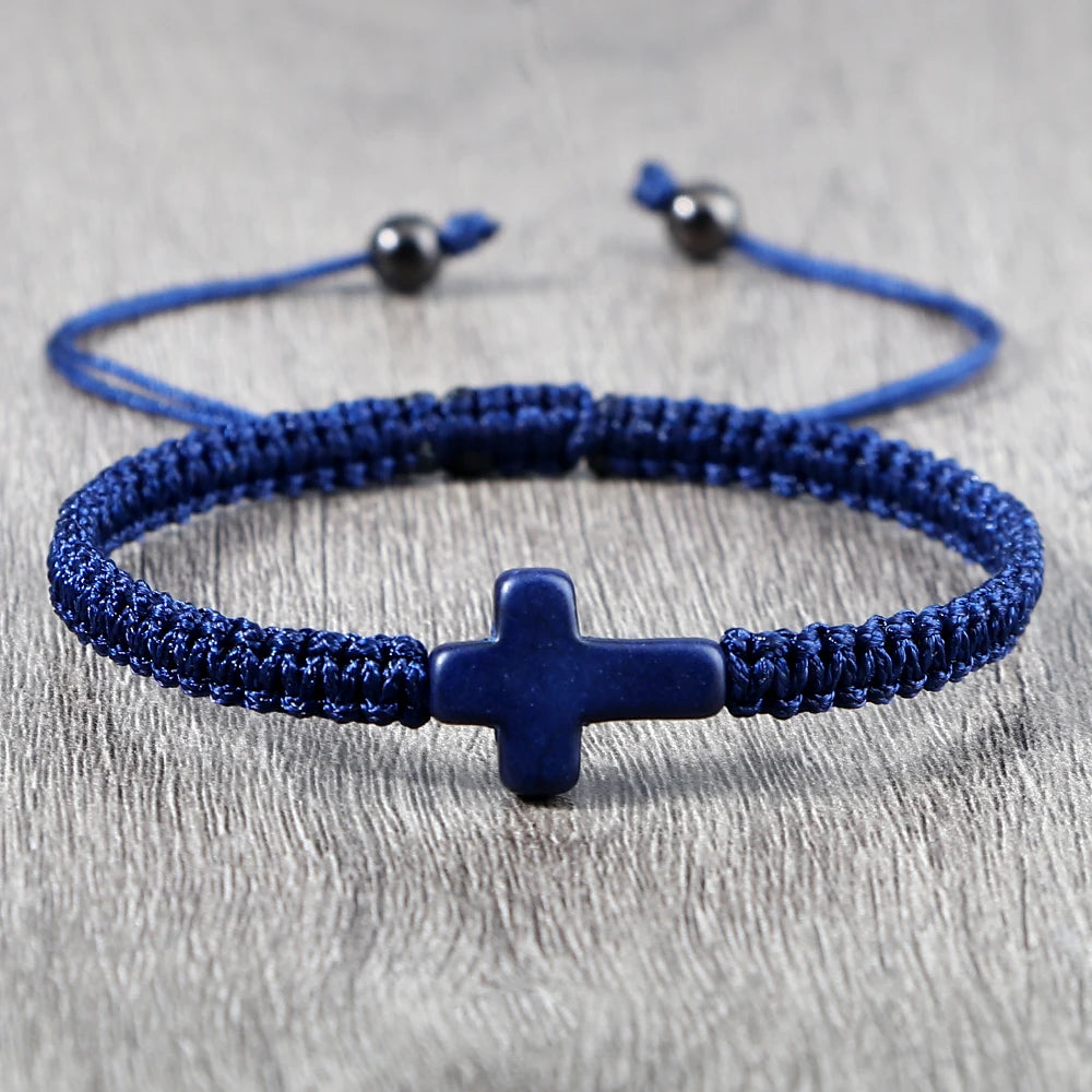 Simple Cross Prayer Bracelets Handmade Black White Braided Rope Couple Bracelets Men Women Fitness Wrap Wristbands Jewelry Gifts
