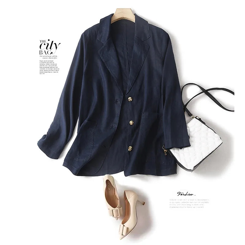 Linen Thin Jacket Women's Spring Loose Fitting Womens Simple Casual Top Western  Clothes Outer Garment Chaquetas Mujer Verano