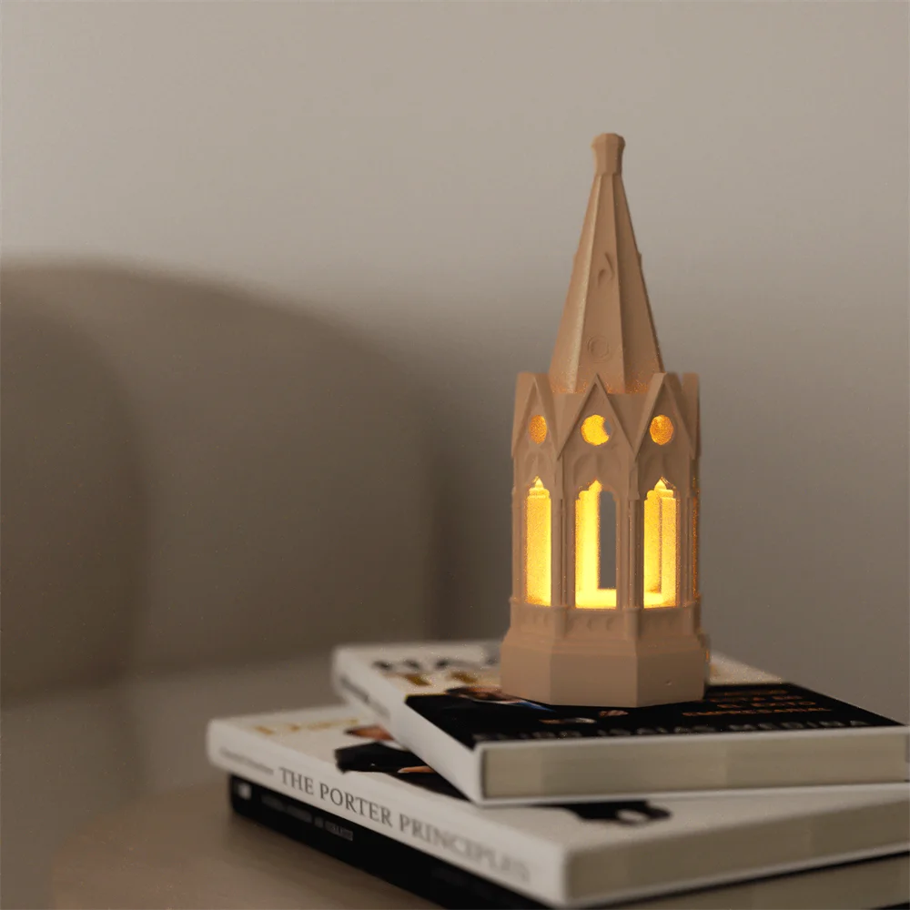 Gothic Revival Architecture Table Lamp Gypsum Silicone Mold and Accessories Dimmable Rechargeable Lamp Concrete Silicone Mold
