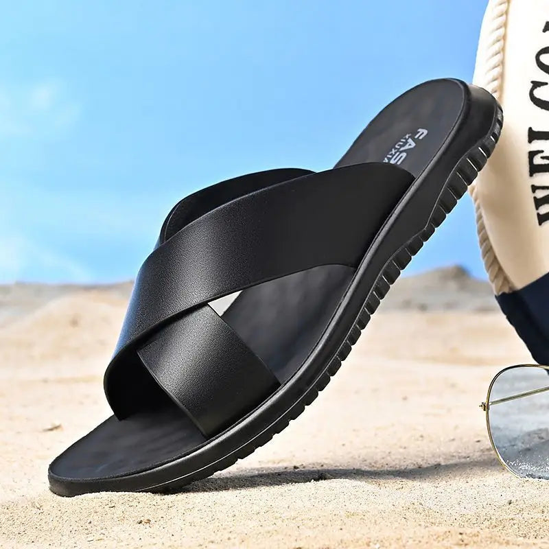 Sandals for Men Slippers Genuine Leather Luxury Brand Fashion New Men Flats Casual Non-slip Beach Sandalia Zapatos Hombre