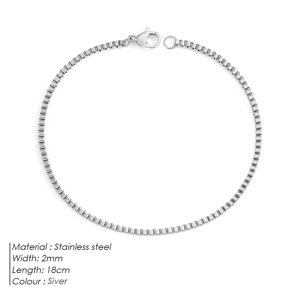 eManco Silver Color Stainless Steel Box Chain Bracelet Charm for Women Jewelry Gifts Minimalist Men's Bracelet Support Wholesale