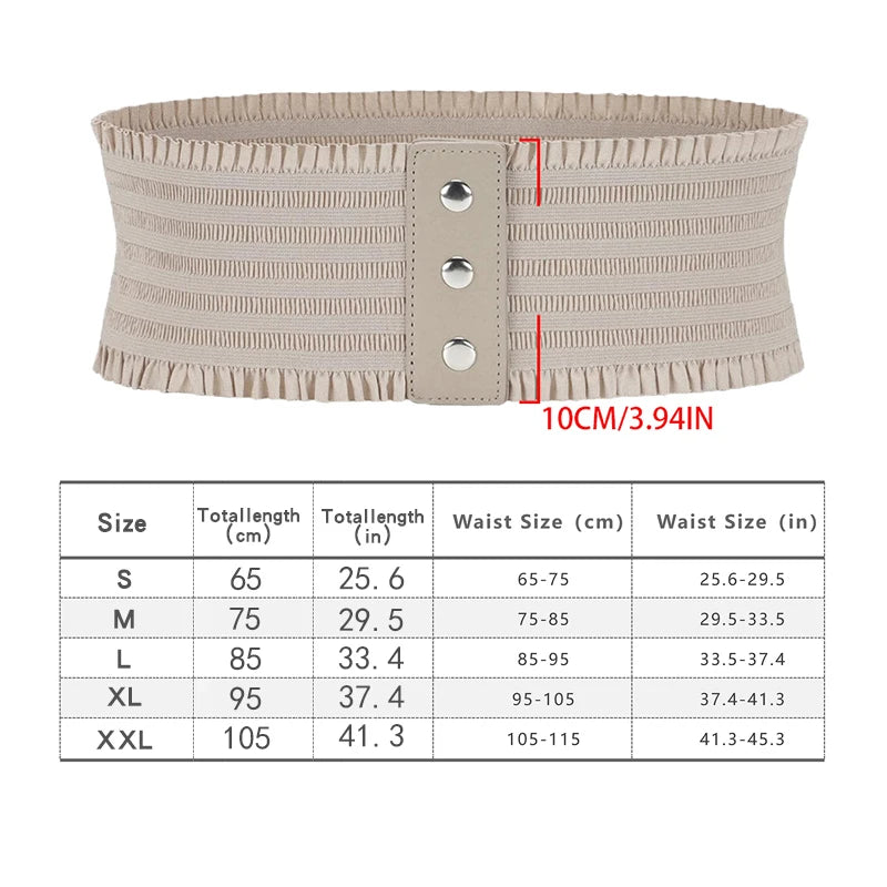 Ruffles Wide Belt Triple Buckle Elegant Elastic Waistband Decorative Dress Girdle for Women Large Size
