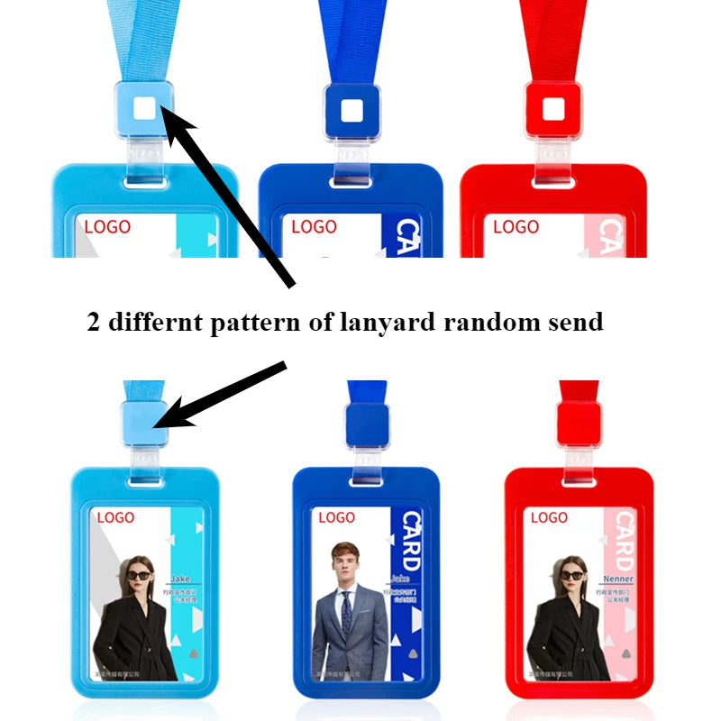 Cards Slots Double-sided Staff Work Card Cover Pass Access Card Holder Name Badge Holder ID Tag Bus Card Sleeve with Lanyard