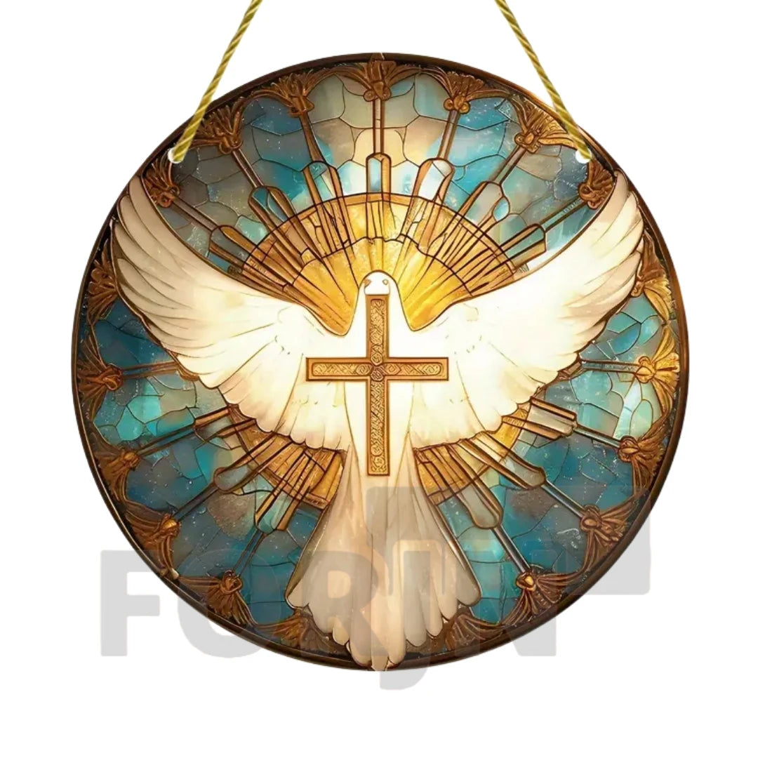 Cross Sun Catcher Acrylic Round Sign,Faux 3D Christianity Religious Pendant Plate,Home,Garden,Room,church,Holy Week&Easter Decor
