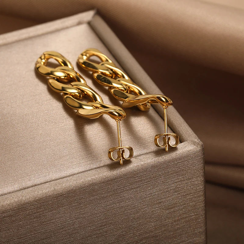 Statement Thick Cuban Link Drop Dangle Earings Fashion Jewelry Stainless Steel Minimalist Earrings Punk Accessories