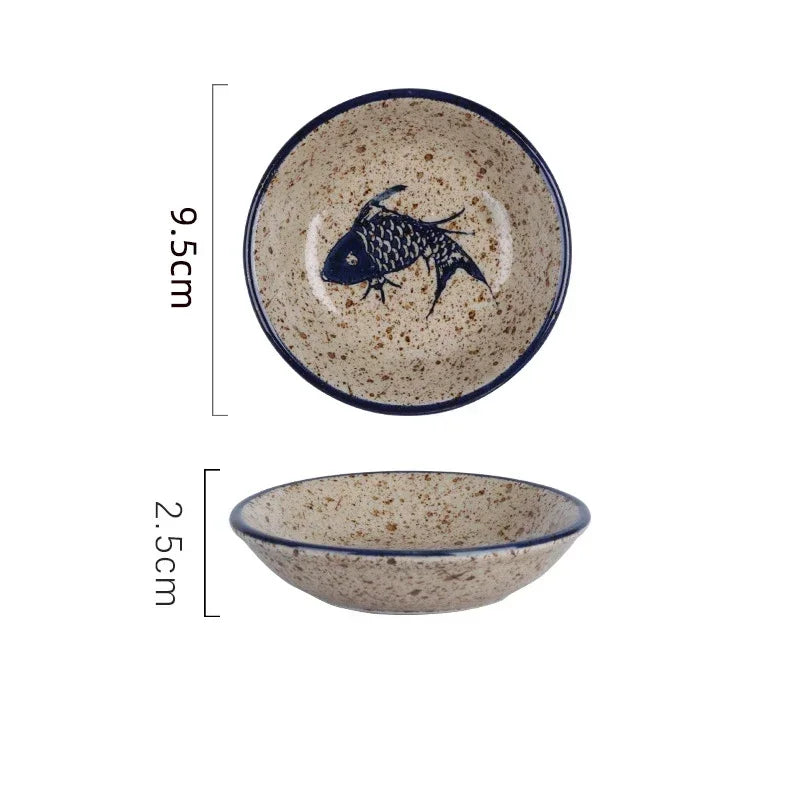 Ceramic Season Dish Japanese Flower Bird Pattern Porcelain Taste Plate Round Small Plate Dipping Saucer Dish Kitchen Tableware