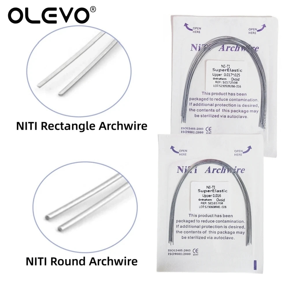 10pcs Dental Orthodontic Arch Wires Niti Archwires Natural/Ovoid Form Round/Rectangular Shape Upper Lower for Braces