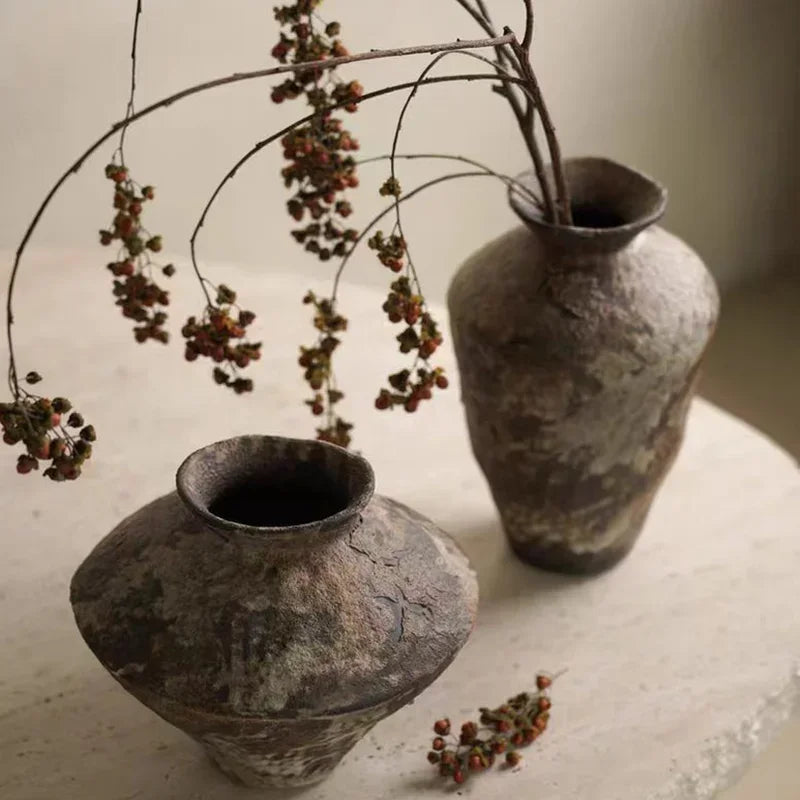 Ceramic Vase, Vintage Coarse Pottery Rusty Spotted Flower Vase, Desktop Ornament, Wabi Sabi Style, Zen Flower Arrangement