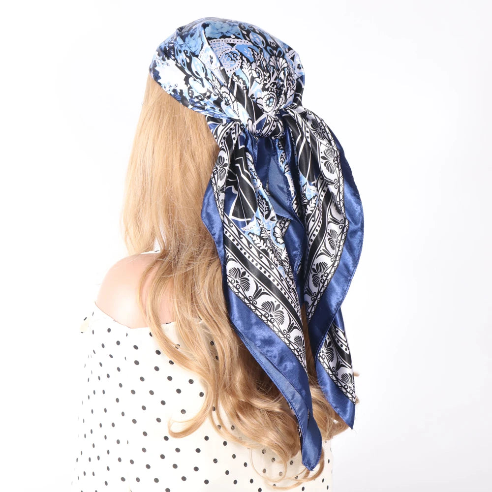Silk Head Scarf Women Luxury Fashion Hair Scarve Summer Foulard Femme Satin Shawl Kerchief 90cm Square Headscarf Bandana Cheveux