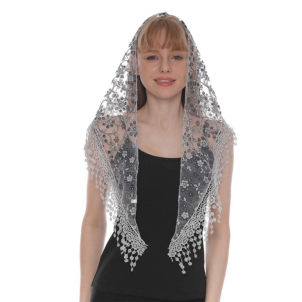 Fashion Church Shawl Lace Veil Polyester Scarf Bandana Church Prayer Wedding Mantilla Chapel White Embroidered Hijab Women Scarf