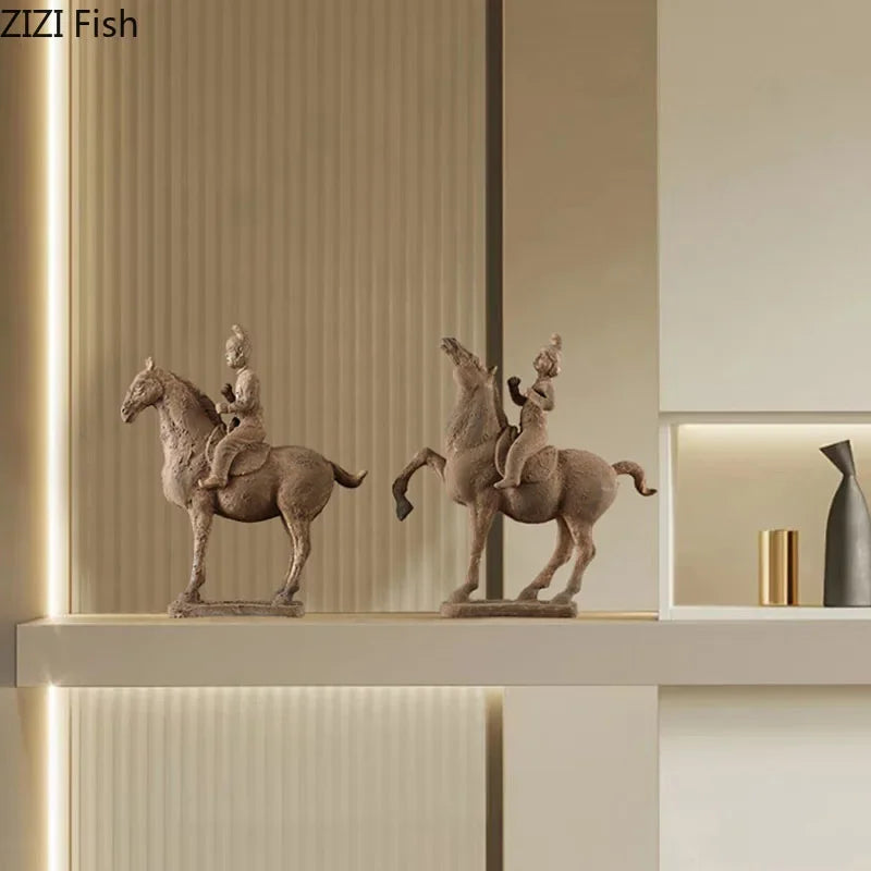 Terracotta Warriors Statue Resin Ornaments Desk Decoration Simulated Unearthed Pottery Horse Sculptures Room Aesthetics Decor