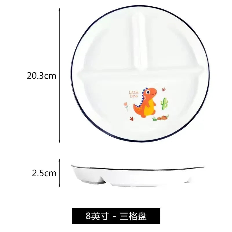 Ceramic Plate Cartoon Fat-reducing Sub-plate, Sub-plate, Household Dish Plate, Three-plate Breakfast Plate, Tableware Gift Set