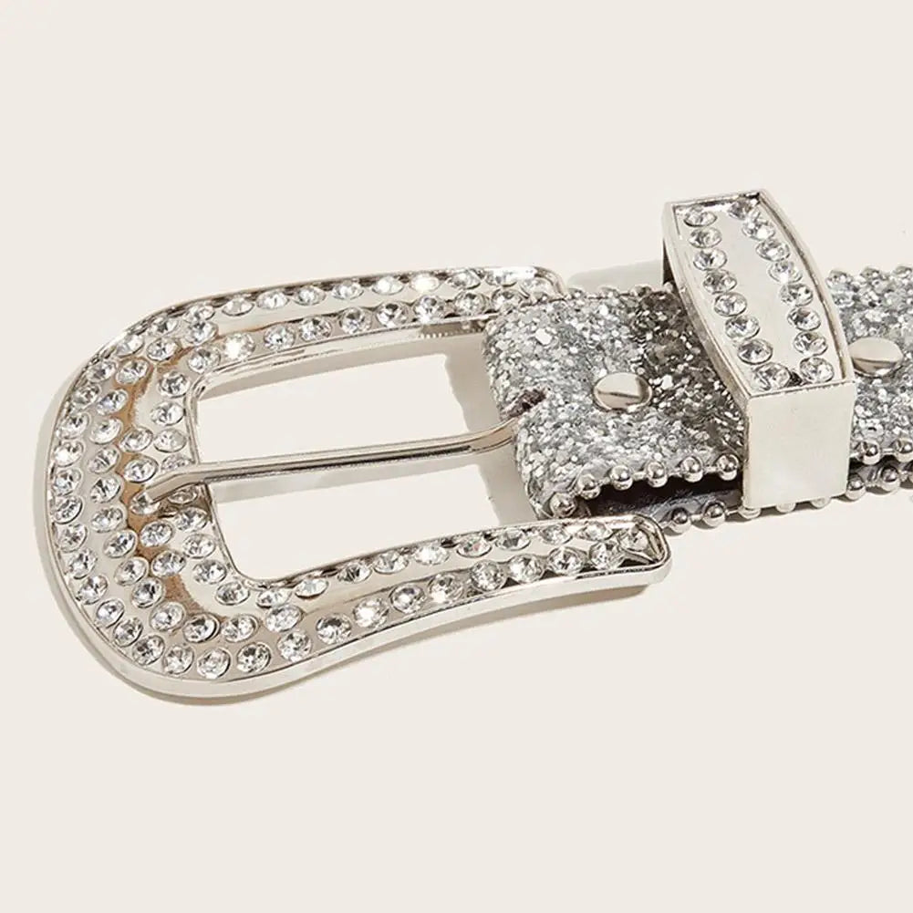 Skull Rivet Rhinestone Bb Belts Trendy Solid Color Sparkling PU Leather Belt Cowboy Cowgirl Jeans Pants Belt For Women Girls