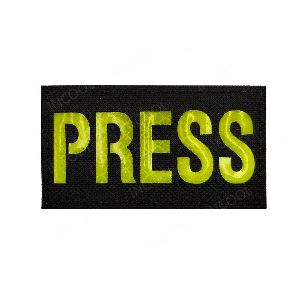 PRESS MEDIA INSTRUCTOR Doctor Nurse First Aid Staff IR Infrared Reflective Glow In Dark Patches Appliqued Embroidered Badges