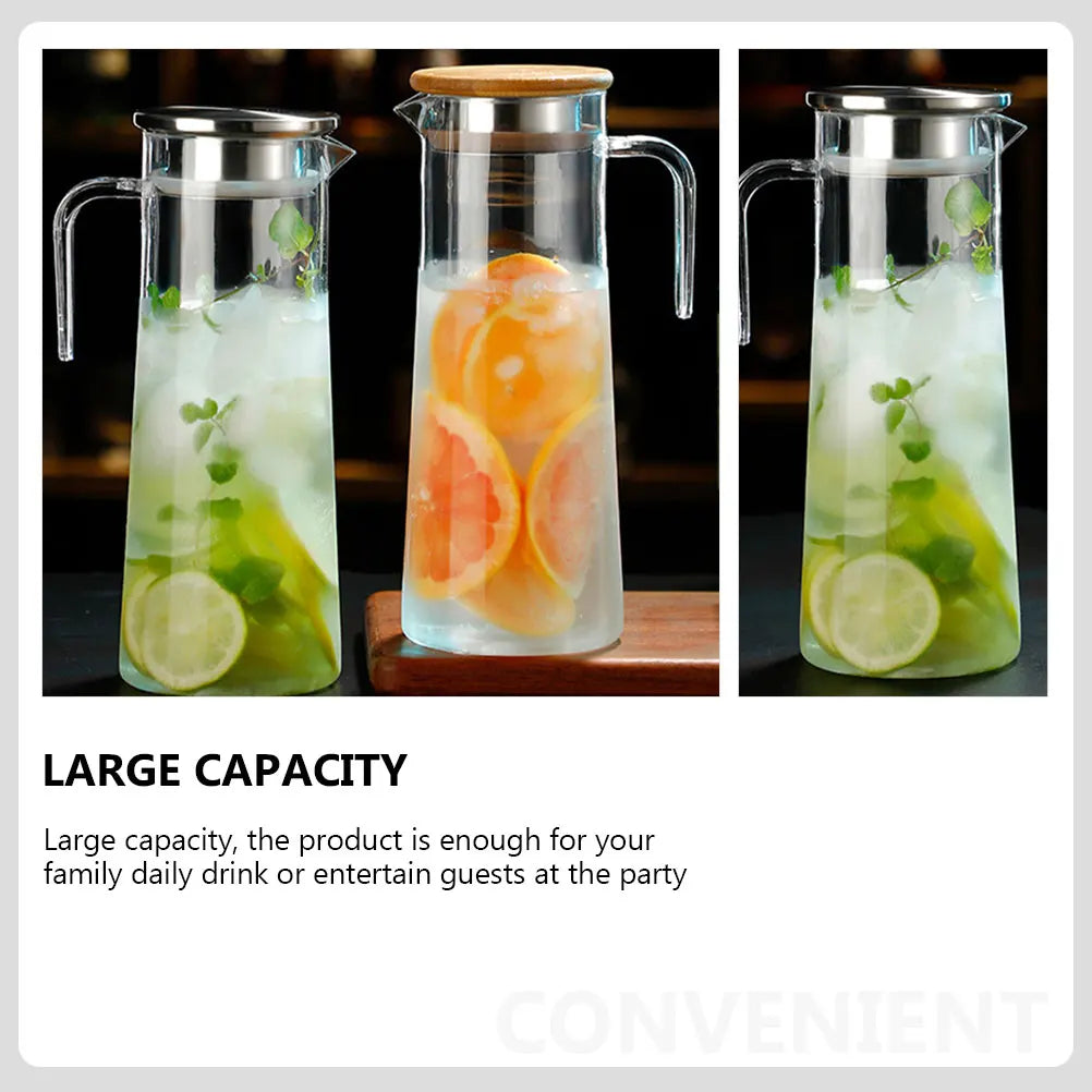 Acrylic Cold Water Pitcher Large Capacity Stainless Steel Wooden Clear Water Jug for Home Office Party Lemon Tea