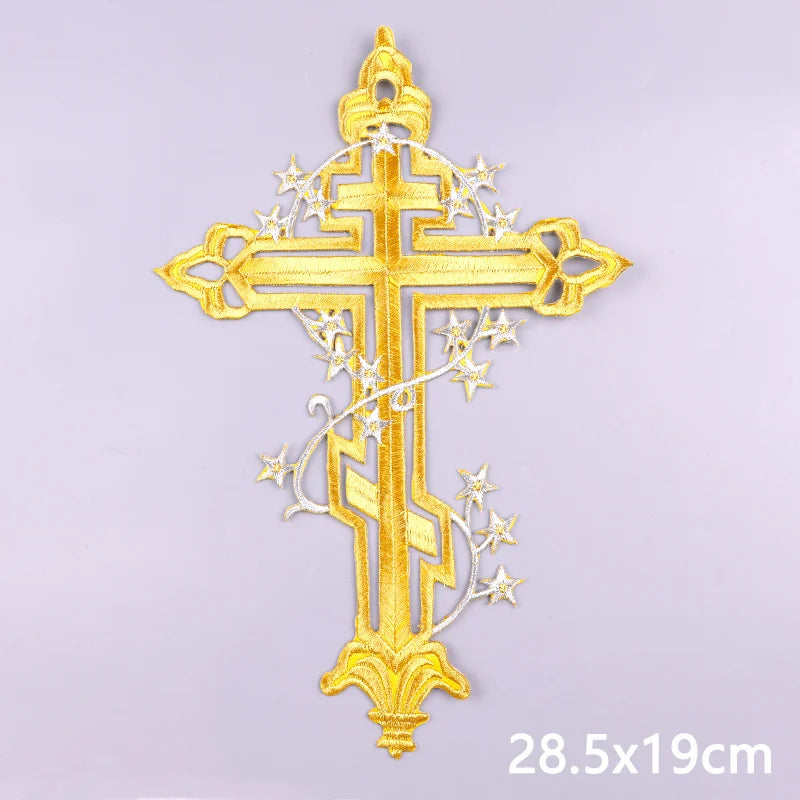 Jesus Cross Embroidery Patch For Clothes Gold Silver Cross Iron On Patches For Clothing Personality Appliques Craft Decoration