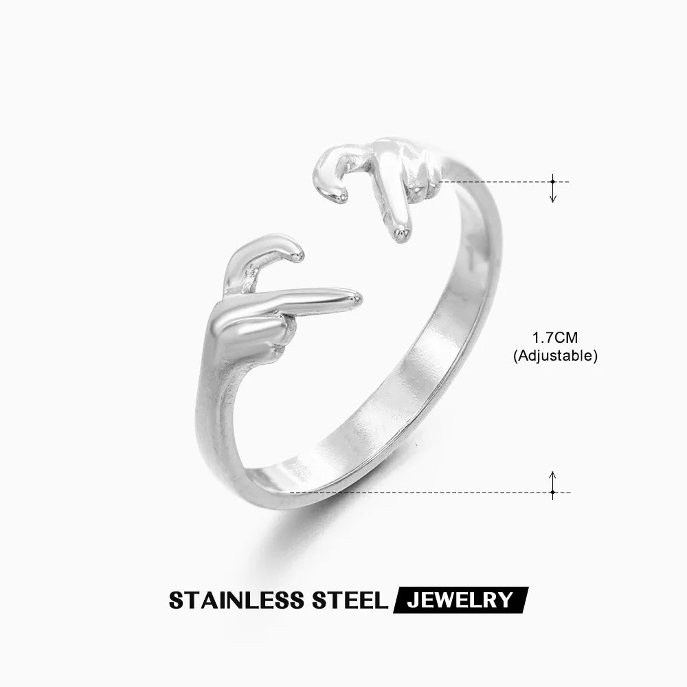 2023 New Gold Color Stainless Steel Finger Ring Minimalist Metal Heart Love Opening Ring for Women Girls Party Jewelry Gift