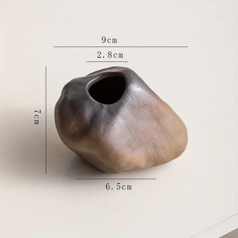 Unique Rustic Ceramic Vase in Stone Shape for Fresh and Dried Flowers Succulents and Hydroponic Plants Decor