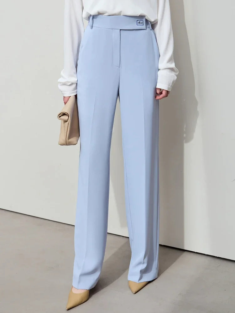 Amii Minimalist Contrast Color Letter Embroidered Wide-leg Pants 2025 Women's Spring New Casual Loose Commuter Trousers 12541049