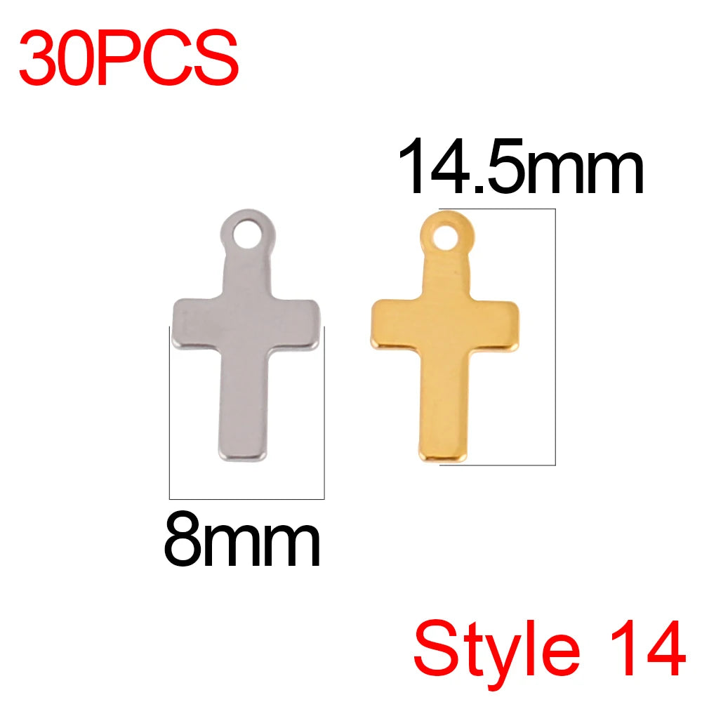 30pcs/Lot Stainless Steel Charm Cross Charms for Jewelry Making Supplies Crosses Pendants Connector DIY Accessories Bracelet