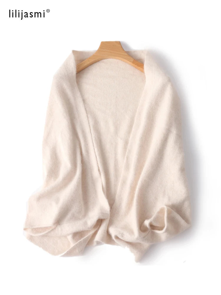 Trend Shawl Wrap Scarf Two Purposes 100% Wool Women Knitted Accessories Cape Casual Soft Scarves Warm Cappa Cozy Fashion Mantles